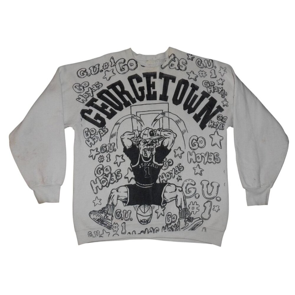 Vintage 90s Georgetown Hoyas AOP Crew Neck Pullover Sweatshirt Adult Large